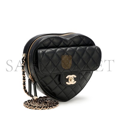 CHANEL BLACK QUILTED LAMBSKIN CC IN LOVE HEART BAG GOLD HARDWARE AS3191 (18*16.5*6.5cm)
