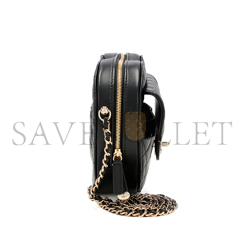 CHANEL BLACK QUILTED LAMBSKIN CC IN LOVE HEART BAG GOLD HARDWARE AS3191 (18*16.5*6.5cm)